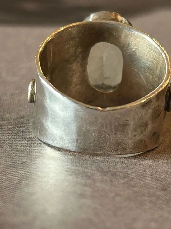 Vintage Sterling Silver Faceted Green Amethyst Gemstone Statement Ring~Size 6 - Picture 5 of 8